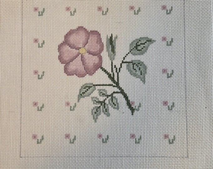 Flower Handpainted Needlepoint Canvas 6" x 6". Older Condition. Free Shipping.