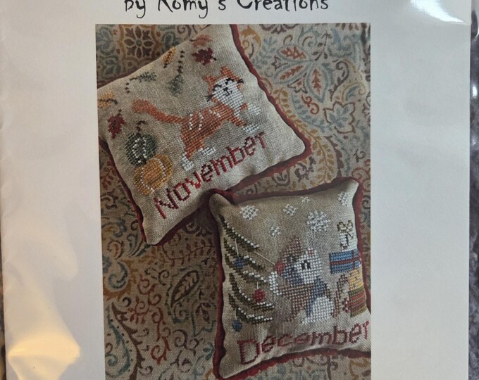 Romys Creation Cats of the Month November/December Cross Stitch Pattern. FREE SHIPPING. Good Condition