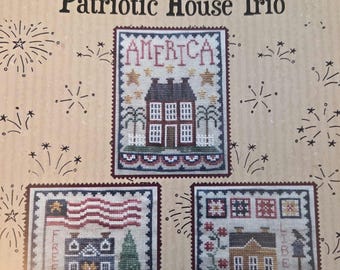 Waxing Moon Designs Patriotic House Trio Cross Stitch Pattern. Free Shipping. Good Condition.