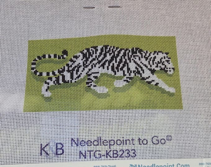 Kirk & Bradley Tiger Green Clutch Insert Needlepoint Canvas with Threads 18# 3"x6". Preowned Estate Sale Like New Condition. Free Shipping.