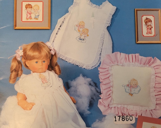 Green Apple Angel Babies Cross Stitch Pattern - FREE SHIPPING. Used Condition