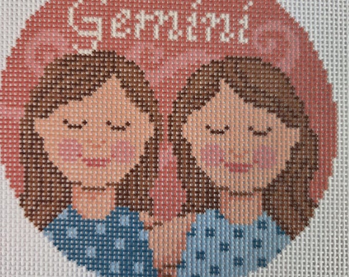 Gemini Needlepoint Canvas. 18 Mesh 4" Round. New Condition. Free Shipping. Needlepaint LLC Design.