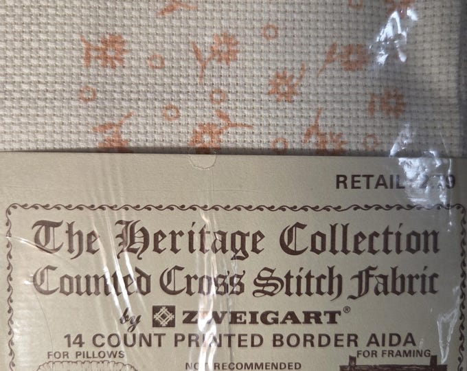 Heritage Collection 14ct Printed Border Aida Peach Flowers. FREE SHIPPING.
