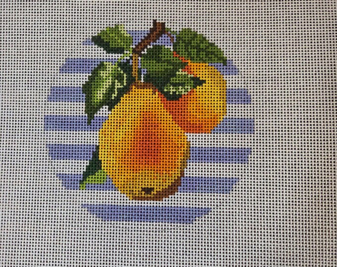 Blueberry Point Pears Needlepoint Canvas 18# 4" Round. Preowned Estate Sale Good Cond.