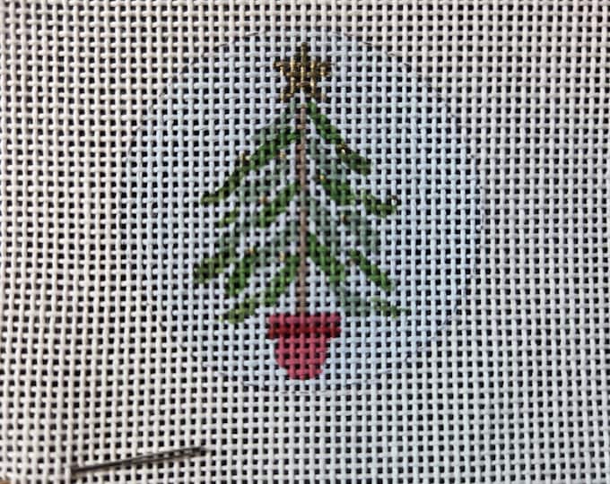 Christmas Tree Mini Round Needlepoint Canvas.  18 Mesh 2" Mini Round. Preowned Estate Sale Like New Condition. Free Shipping.