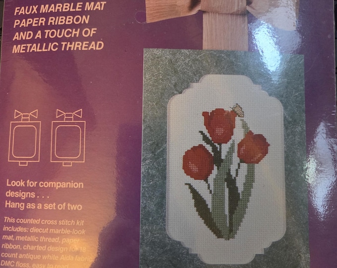 Designs Needle Tulips Counted Cross Stitch Kit. FREE SHIPPING. Older Condition. Package is sealed but needle has some rust on it.