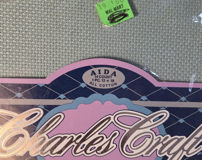 Aida Cloth 14ct 12"x18" Willow Green Charles Craft. FREE SHIPPING. Older Packaging.