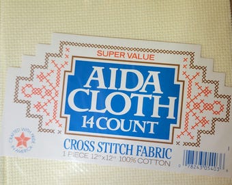 Aida Cloth 14ct 12"x12" ecru. FREE SHIPPING.