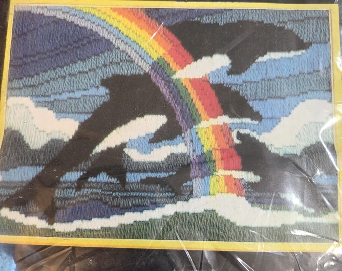 Monarch Horizons Take Alongs Dolphin Family Longstitch Needlepoint Kit. FREE SHIPPING. Older Condition.