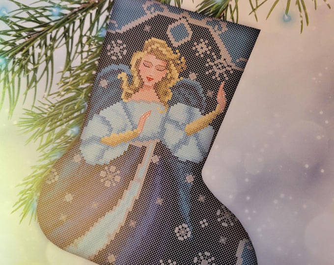 Stocking Angels Blue #1 Cross Stitch Pattern. FREE SHIPPING.