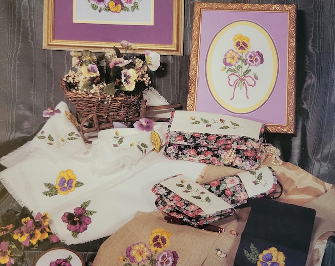 Country Cross Stitch Pansy Garden Cross Stitch Pattern. FREE SHIPPING. Used Condition.