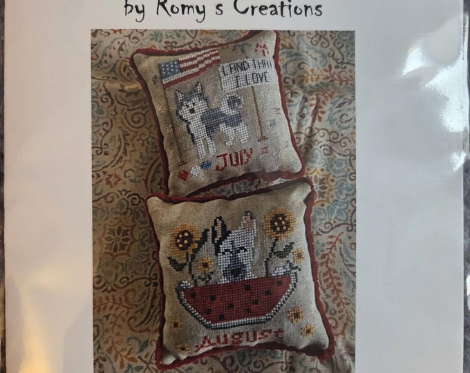 Romys Creation Dogs of the Month July/August Cross Stitch Pattern. FREE SHIPPING. Good Condition