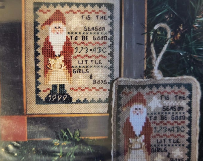 Homespun Elegance 1999 Sampler Ornament Tis the Season Cross Stitch Pattern. String and Charm included. FREE SHIPPING.