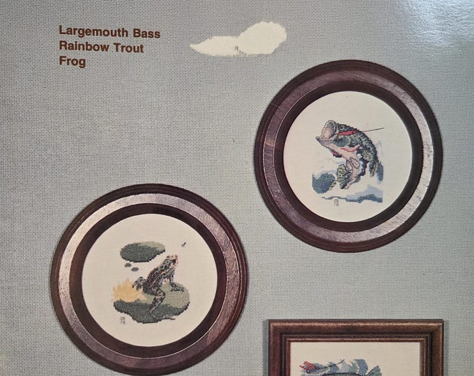 Country Cross Stitch Wildlife Sampler IV Pattern. Bass, Trout, Frog. Preowned Used Condition. FREE Shipping. Some writing in book.