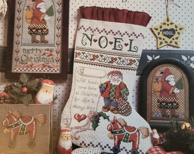 Country Christmas Stocking and Santa Cross Stitch Pattern. FREE Shipping. Used Condition.