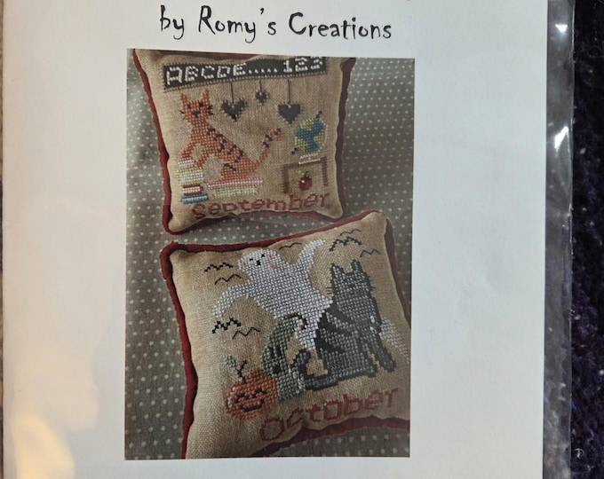 Romys Creation Cats of the Month September/October Cross Stitch Pattern. FREE SHIPPING. Good Condition