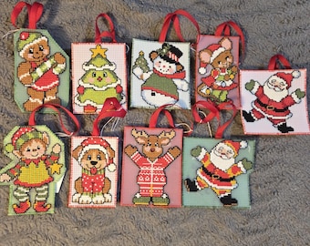 Handmade 3inch Christmas Ornaments Variety. Cross Stitched. FREE SHIPPING.