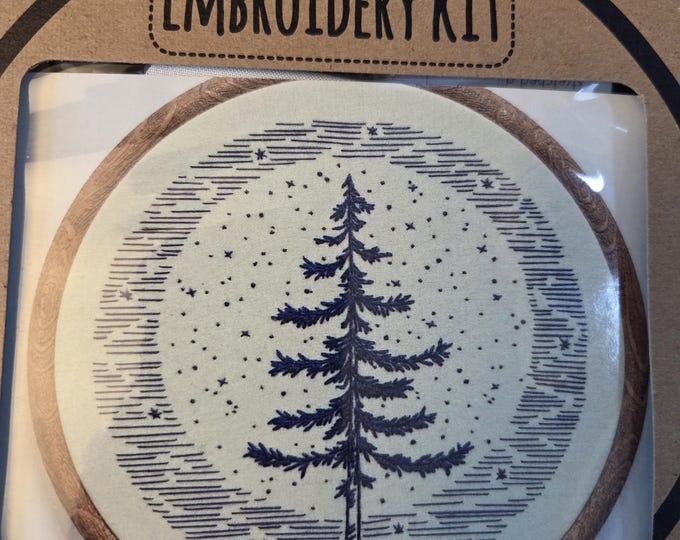 Cozy Blue Moonlight Pine Embroidery Kit. FREE SHIPPING. Estate Sale Preowned Good Condition.