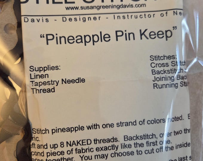Susan Greening Davis Still Stitching Pineapple Pin Keep Cross Stitch Kit. FREE SHIPPING. Preowned Condition.