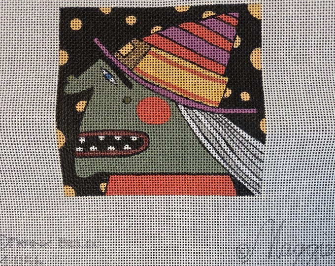 Maggie M-1156 Party Girl Needlepoint Canvas.  18 Mesh 4"x4". Handpainted. Preowned Estate Sale Good Condition. Free Shipping.
