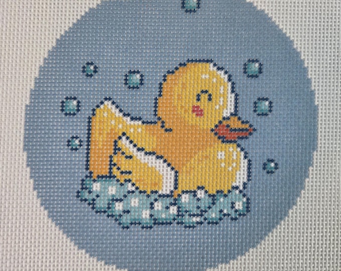 Rubber Duck or New Baby Needlepoint Canvas. 18 Mesh 4" Round. New Condition. Free Shipping. Needlepaint LLC Design.