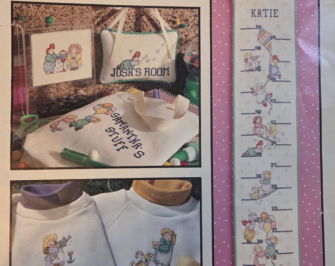 Leisure Arts Pee Wees Growth Chart Cross Stitch Pattern - FREE SHIPPING. Used Older Condition. Slightly torn.