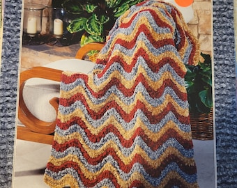 Vintage American School of Needlework Chenille Throws to Knit and Crochet Pattern. Good condition.