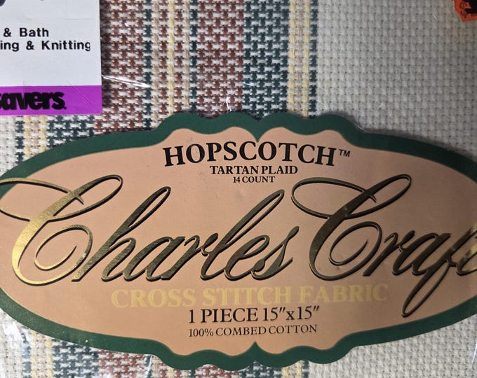 Charles Craft Hopscotch 14ct 15x15 Aida Cloth Tartan Plaid. FREE SHIPPING.