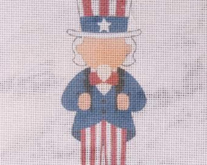 IN STOCK Uncle Sam Needlepoint Canvas 5"x3"  finished size #18 mesh. Free Shipping. Unfinished canvas (picture is finished)