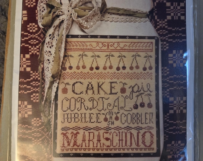 Thread Milk Cherry Etc CrossStitch Kit. Free Shipping. Good Condition. Incl chart, linen, floss, lg mason jar board. No Ribbon, Back Fabric.