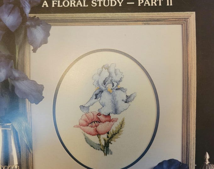 Vintage Leisure Arts Blue Iris Cross Stitch Pattern - FREE SHIPPING