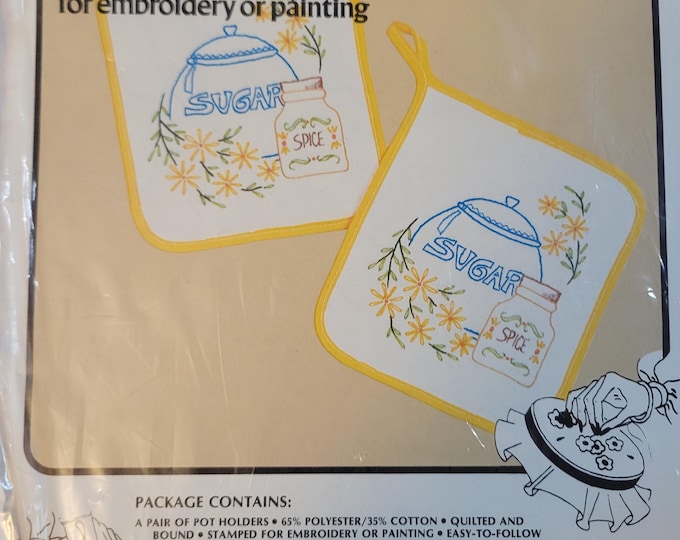 Embroidery Pair of Potholders Sugar and Spice. FREE SHIPPING. Older Condition.