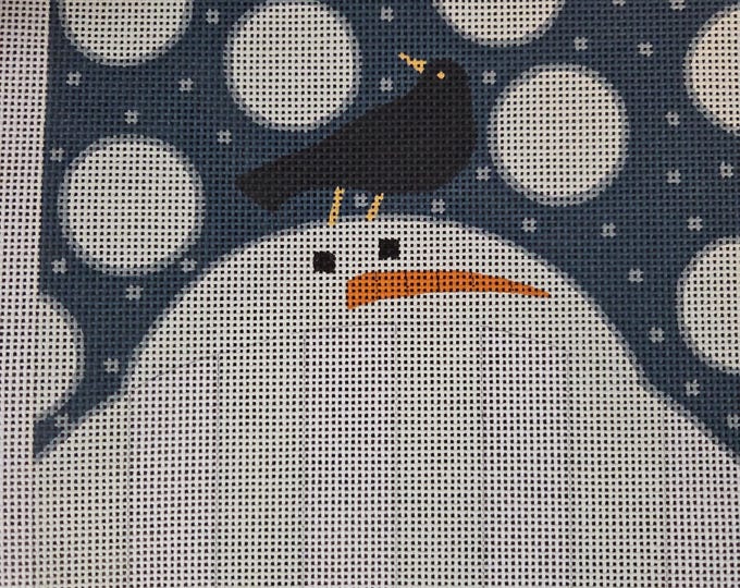 Ditto Snowman with Bird on Head Needlepoint Canvas 13# 8" Sq Preowned Estate Sale Like New Condition. Free Shipping.