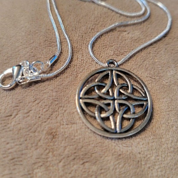 Silver Celtic Shield Knot Pendant with Chain - FREE SHIPPING