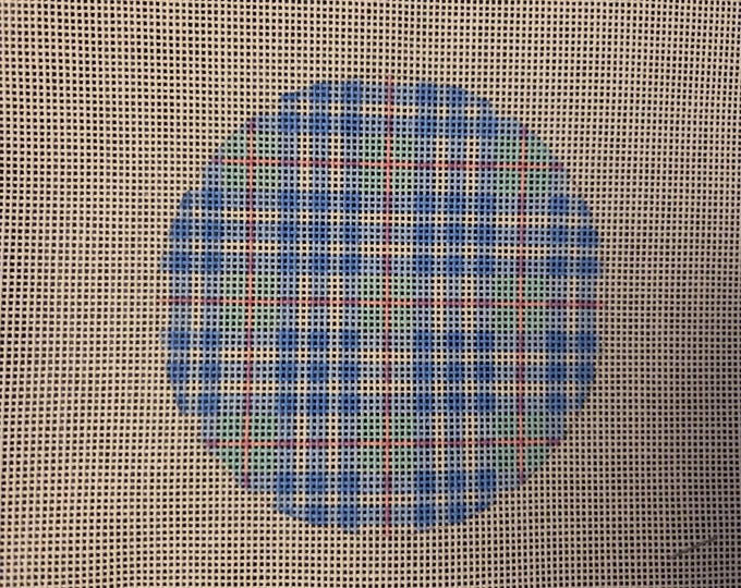 Kate Dickerson Madras Plaid Needlepoint Canvas with Threads 18# 4" Round. Preowned Estate Sale Like New Condition. Free Shipping.