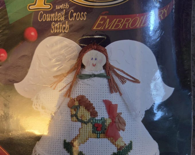 Rocking Horse Angel Ribbon Embroidery and Counted Cross Stitch Kit. FREE SHIPPING. Good Condition.