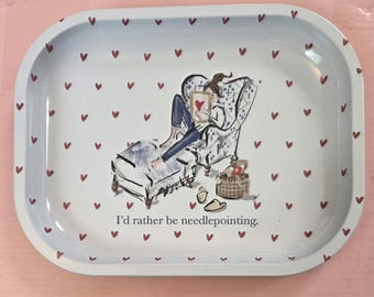 I'd Rather Be Needlepointing Metal Catchall Tray 7"x5.5". FREE SHIPPING. New Condition.