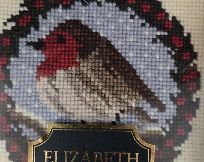 Elizabeth Bradley Robin Luxury Mini Needlepoint Canvas Kit. 10 Mesh 6"x6". Preowned Estate Sale Like New Condition. Free Shipping.