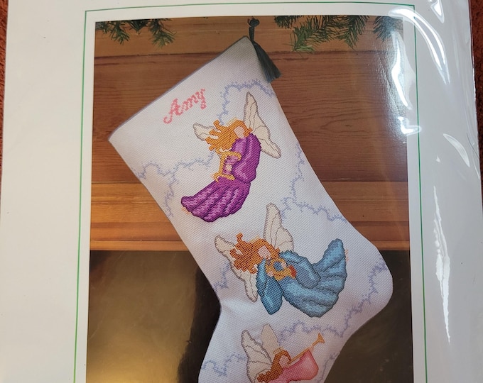 Sunset Angels on High Stocking Counted Cross Stitch Kit. FREE SHIPPING. Older Condition. Repackaged in a polybag