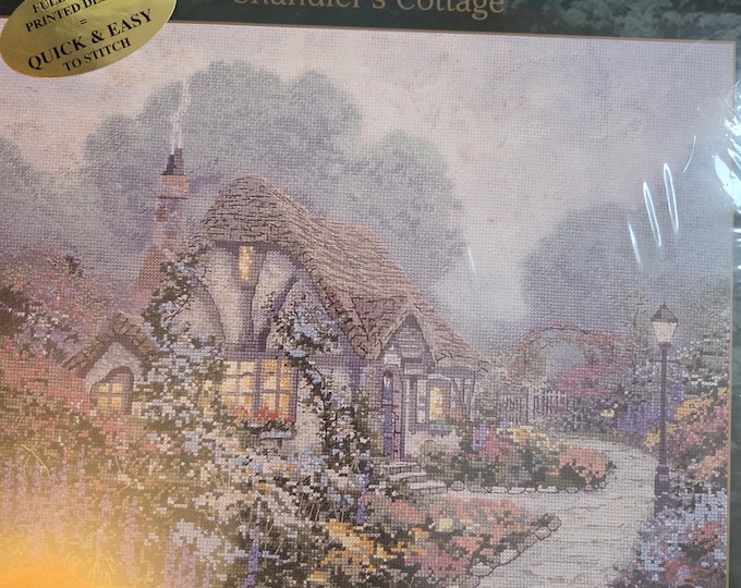Thomas Kinkade Chandlers Cottage Embellished Cross Stitch Kit. FREE SHIPPING. Good Condition.