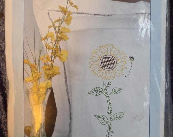 Embroidery Pair of Pillowcases Sunflower. FREE SHIPPING. Good Condition.