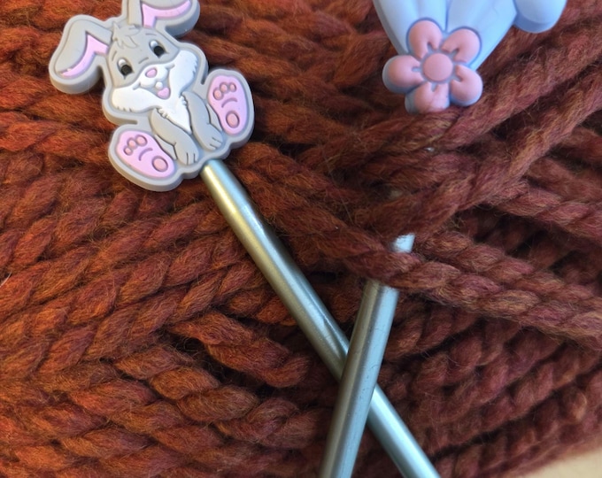 Bunny and Blue Ears Knitting Needle Point Savers and Stitch Holders So Stitches Don't Slip Off Needles. Set of 2. Free Shipping.