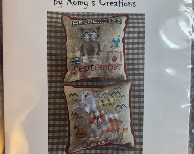 Romys Creation Dogs of the Month September/October Cross Stitch Pattern. FREE SHIPPING. Good Condition