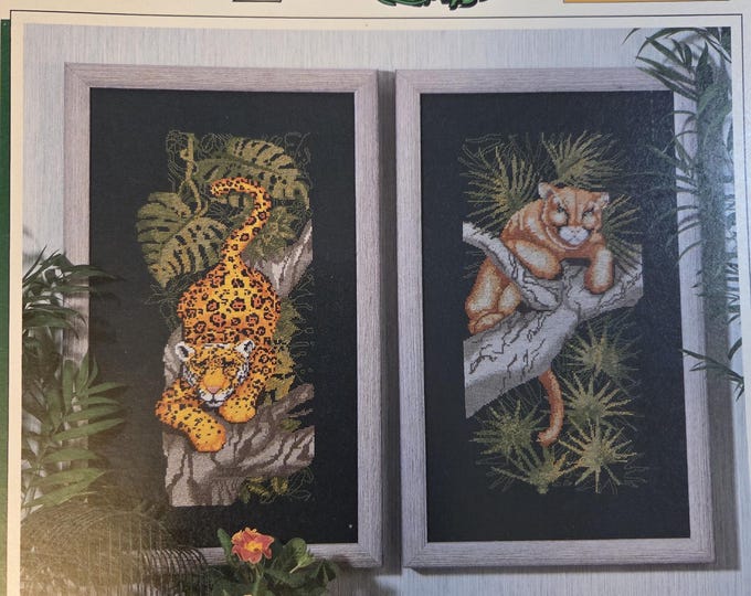 Color Charts Jungle Cats Cross Stitch Pattern. FREE SHIPPING. Used Condition.