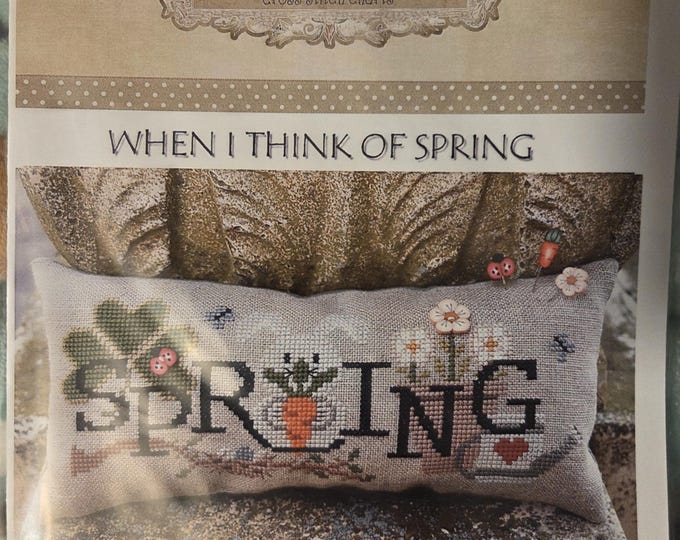 PuntiniPuntini When I Think of Spring Cross Stitch Pattern. FREE SHIPPING. Good Condition. Includes 2 buttons.