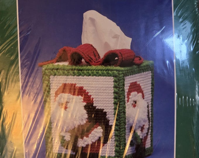 Bernat Plastic Canvas Holiday Santa Tissue Box Cover Kit FREE SHIPPING. Preowned Good Condition.