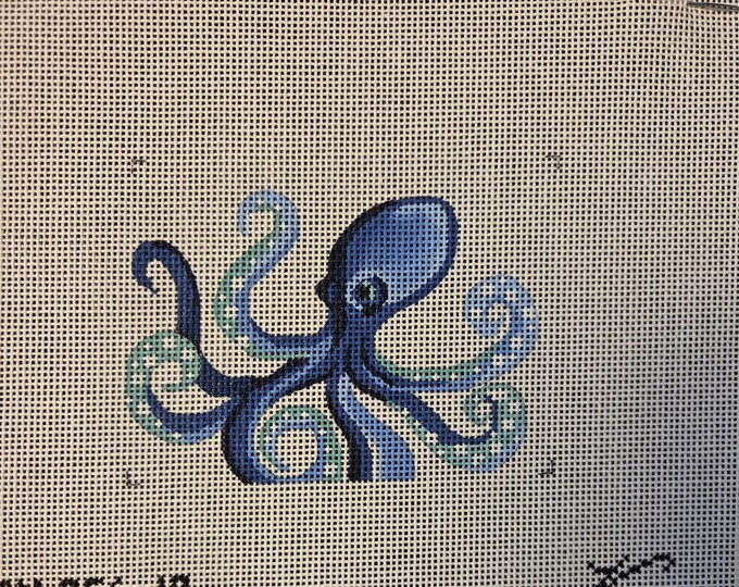 Kelly Clark Royal Blue Octopus  Needlepoint Canvas 18# 4"x3". Preowned Estate Sale Like New Condition. Free Shipping.