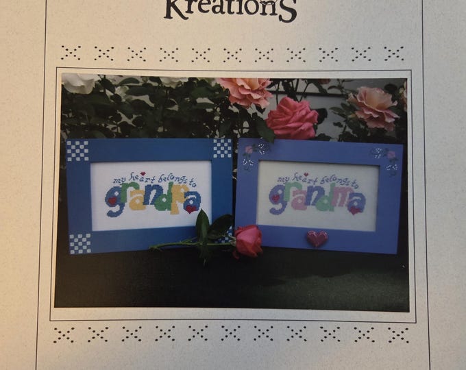 Poppy Kreations Grandma & Grandpa Cross Stitch Pattern. FREE SHIPPING. Used Condition