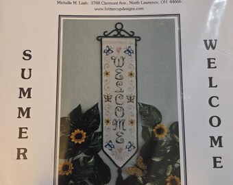 Brittercup Designs Summer Welcome Banner Cross Stitch Pattern. FREE SHIPPING. Used Condition.