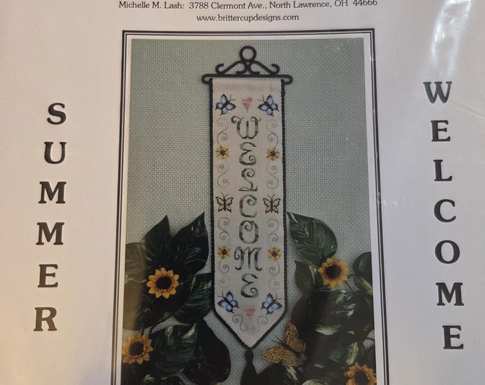 Brittercup Designs Summer Welcome Banner Cross Stitch Pattern. FREE SHIPPING. Used Condition.